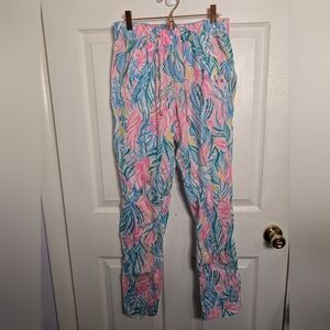 Lilly Pulitzer Womens Taron Linen Pants Sea Turtle Soiree Blue Pink Size XS
